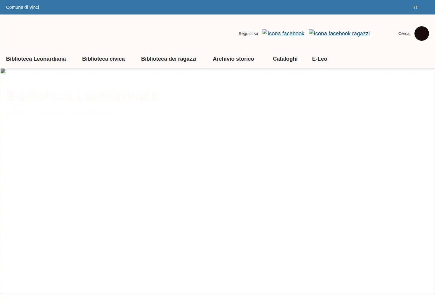 Screenshot of bibliotecaleonardiana.it