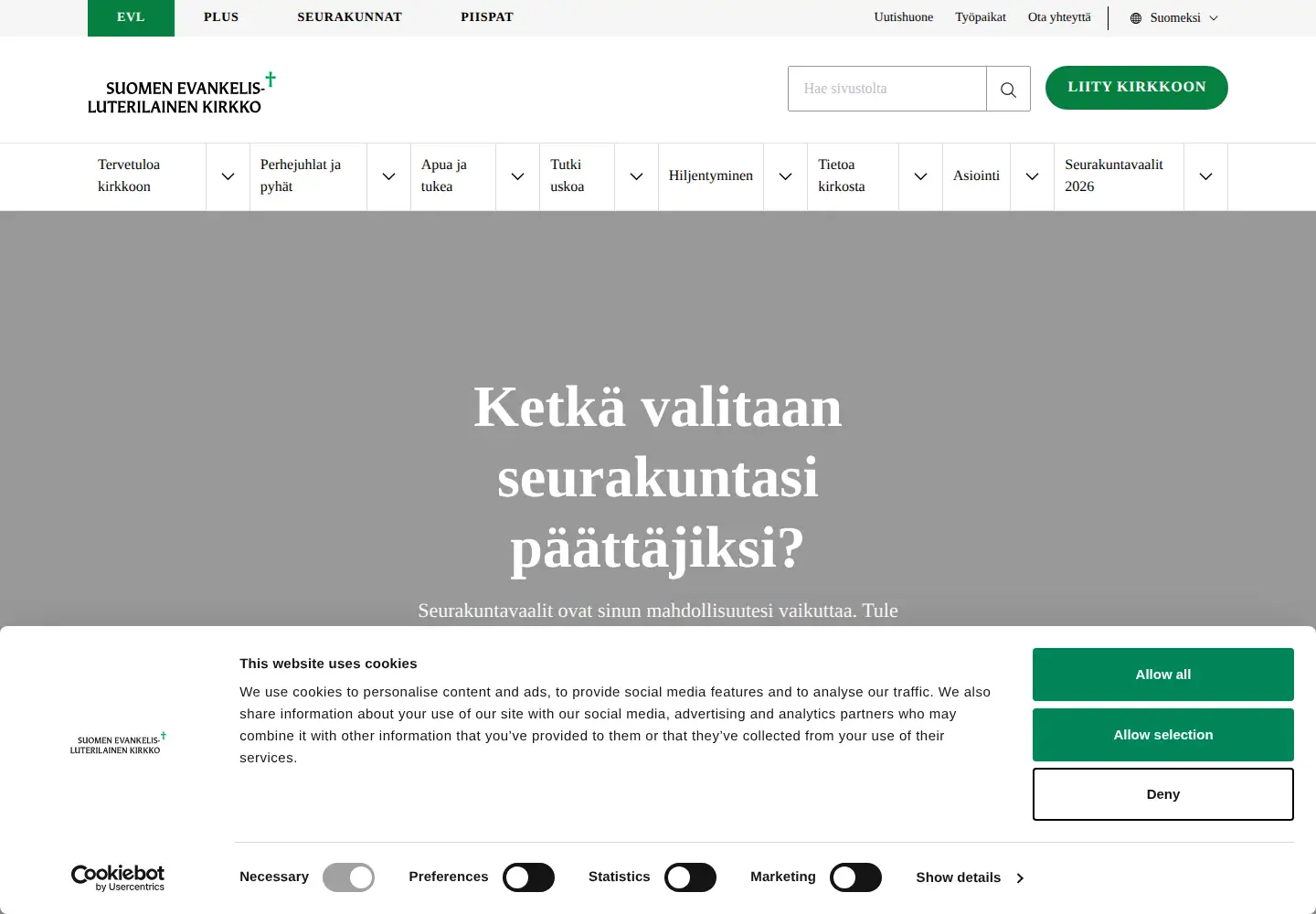 Captured homepage of seurakuntavaalit.fi in the current scan