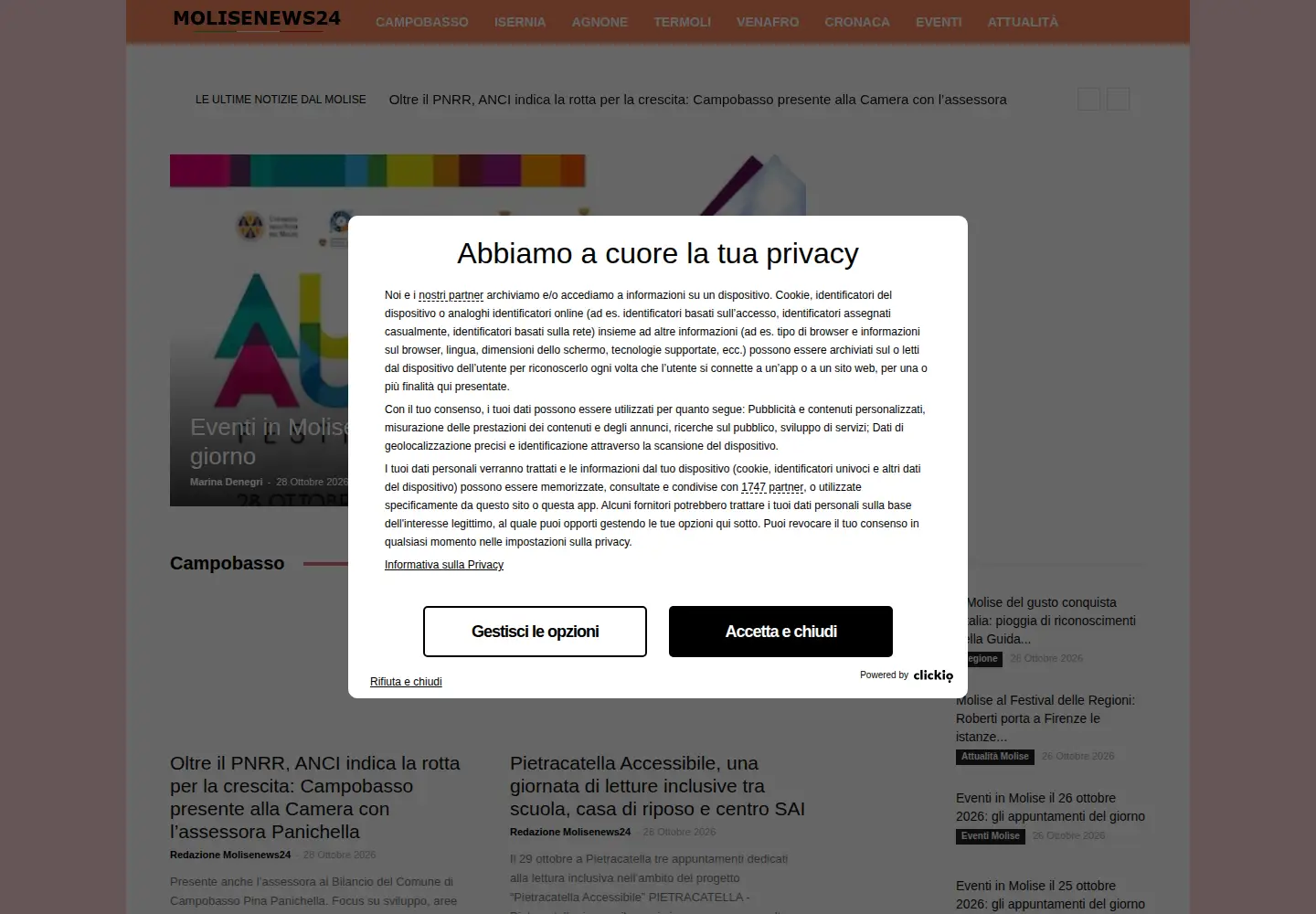 Captured homepage of molisenews24.it in the current scan