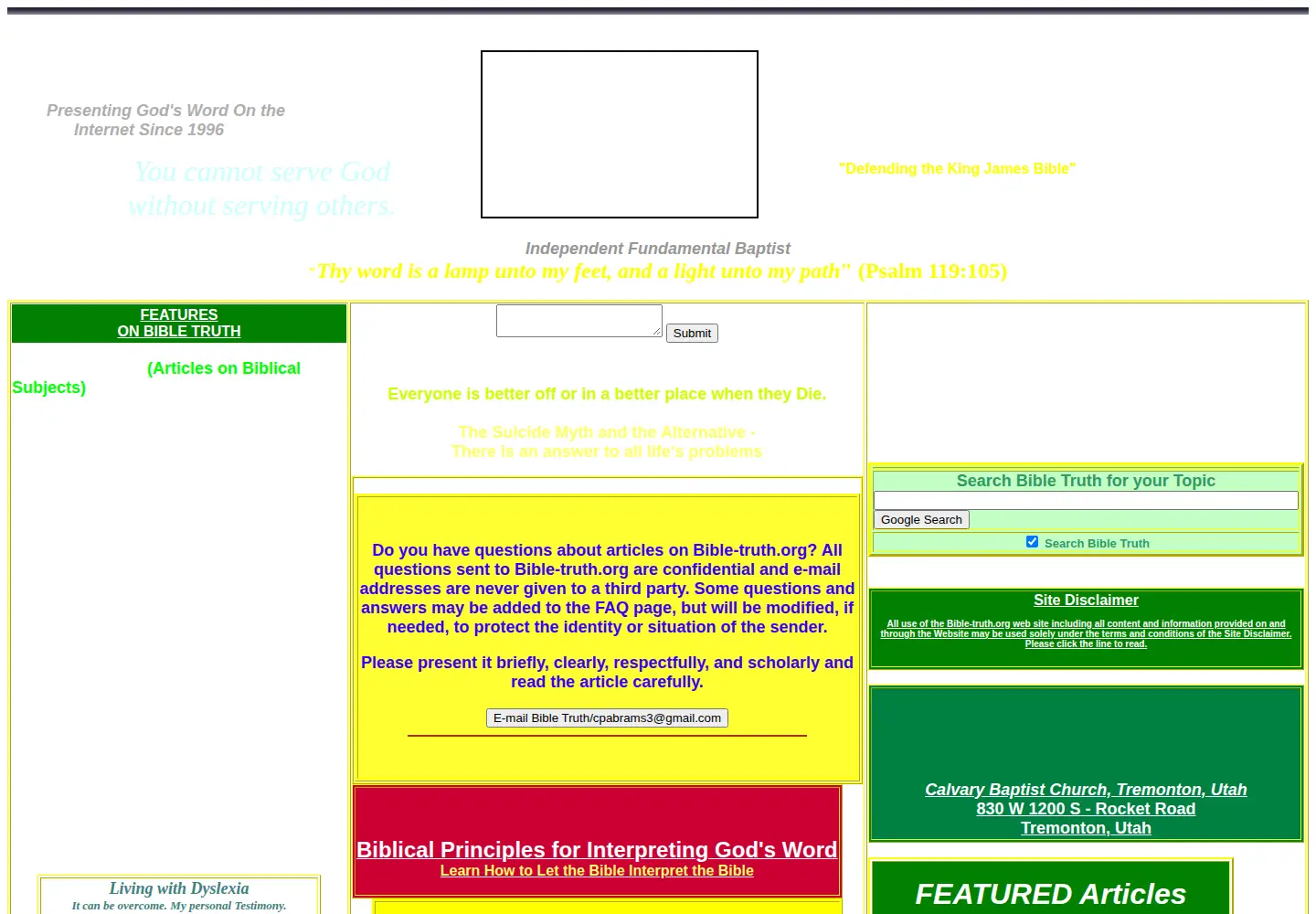 Captured homepage of bible-truth.org in the current scan