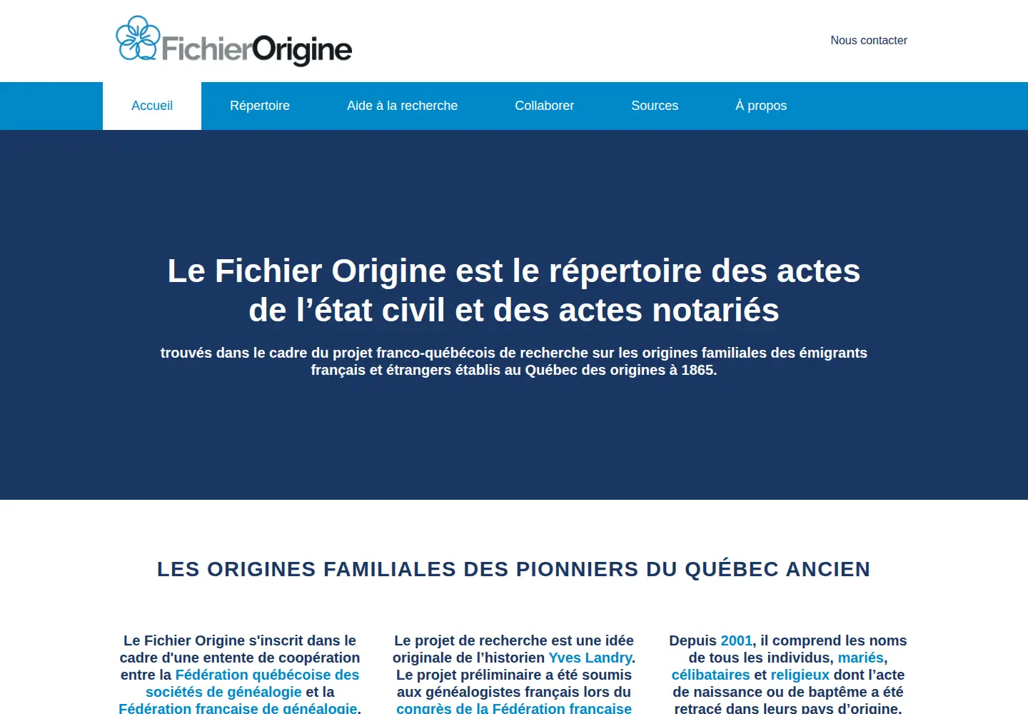 Captured homepage of fichierorigine.com in the current scan