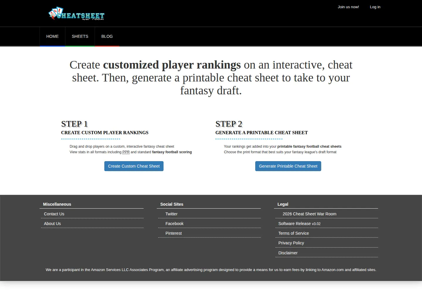 Screenshot of cheatsheetwarroom.com