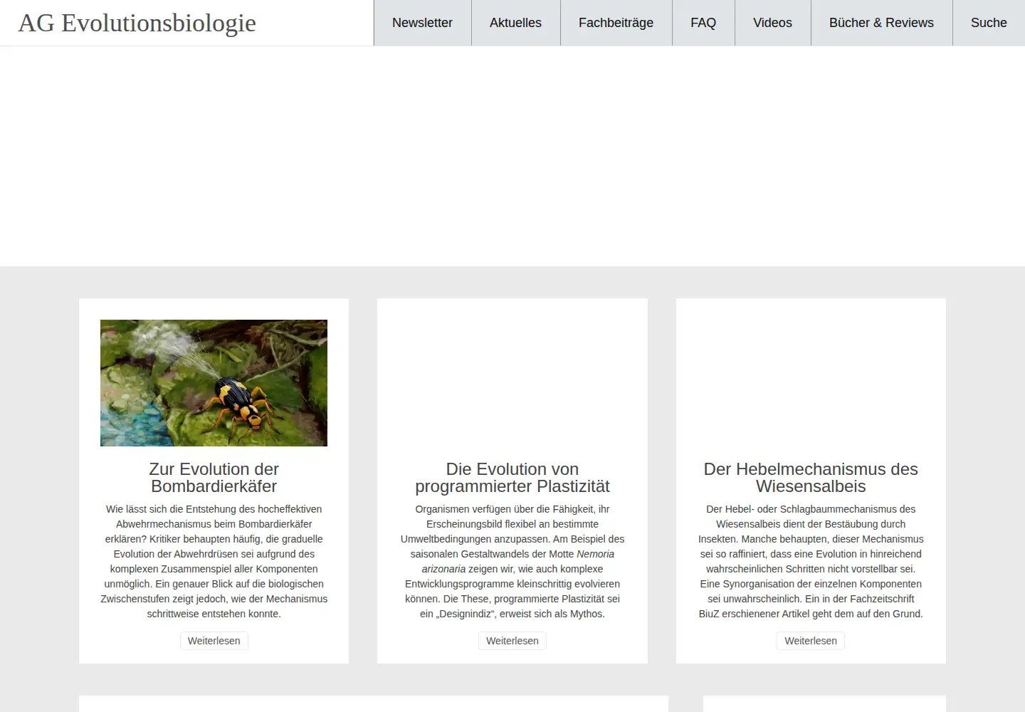 Captured homepage of ag-evolutionsbiologie.net in the current scan