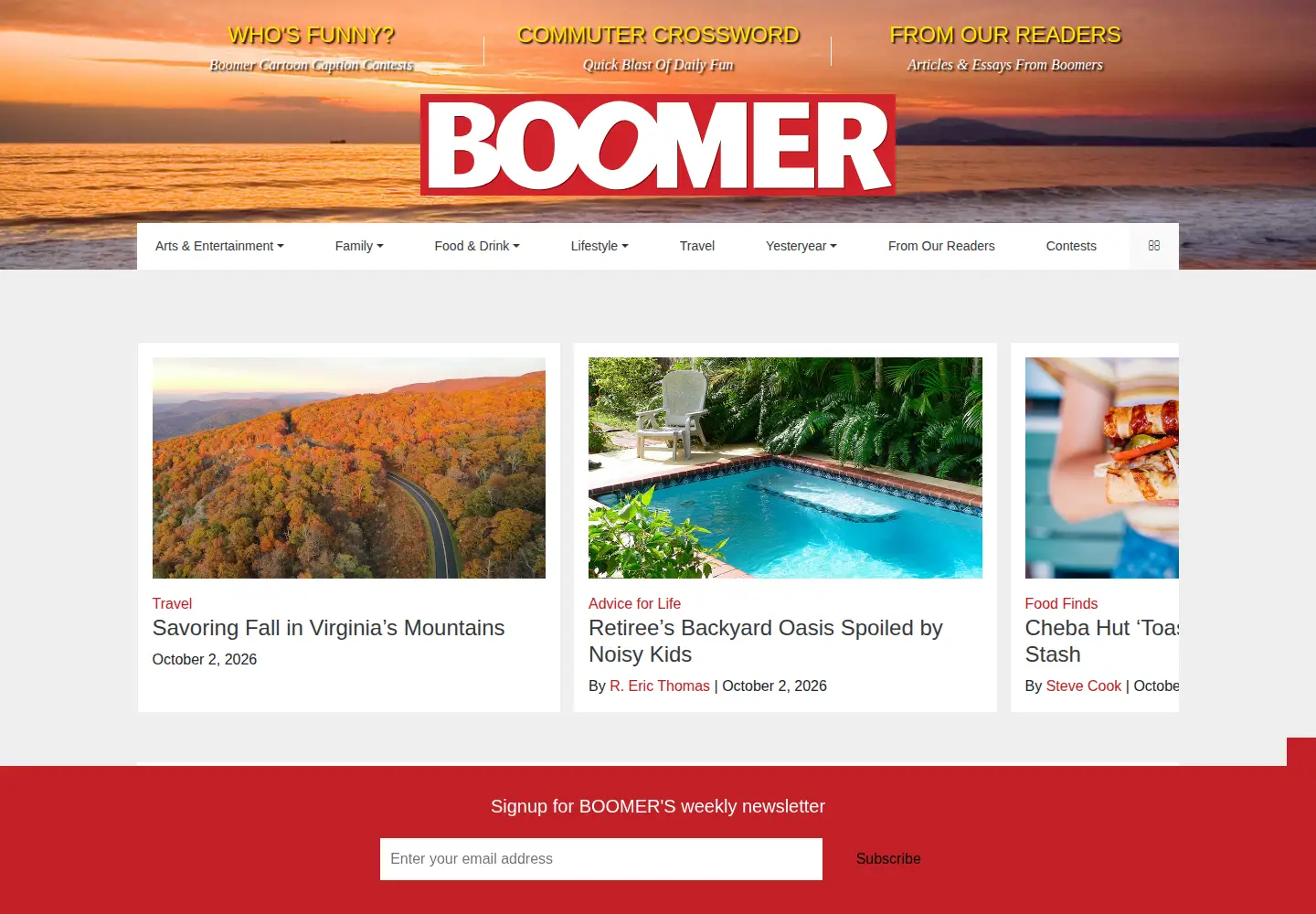 Captured homepage of boomermagazine.com in the current scan