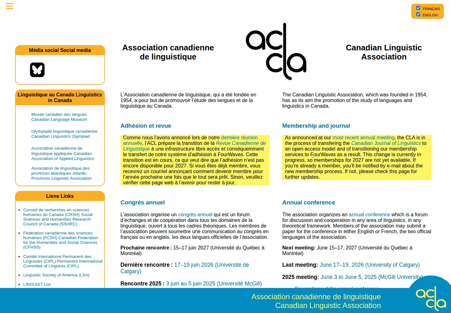 Screenshot of cla-acl.ca
