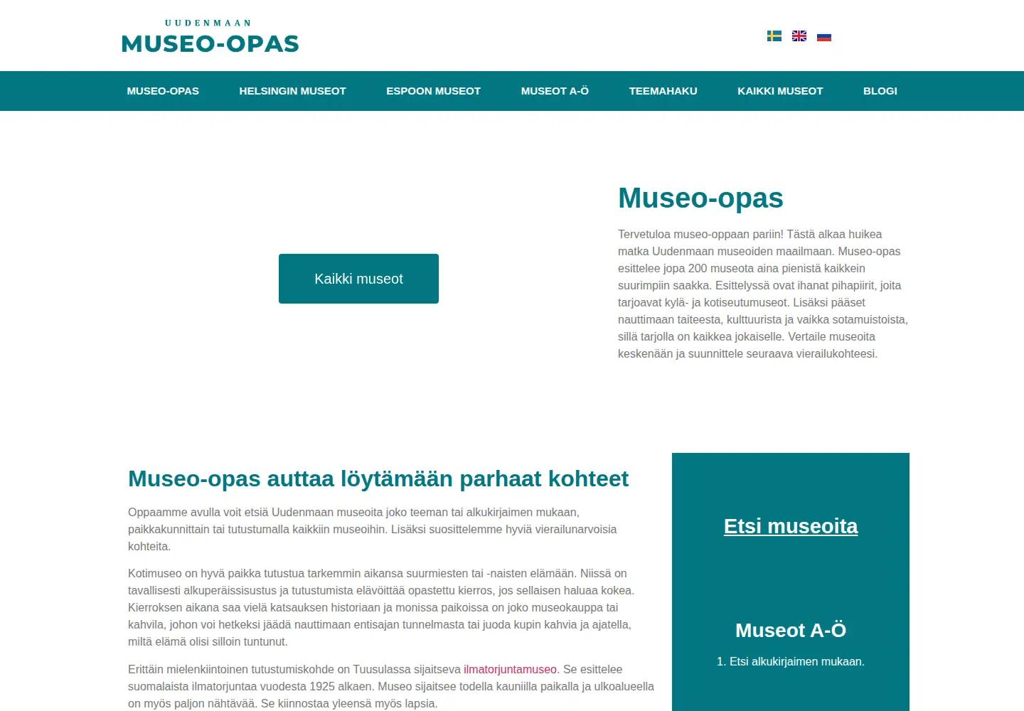 Screenshot of museo-opas.fi
