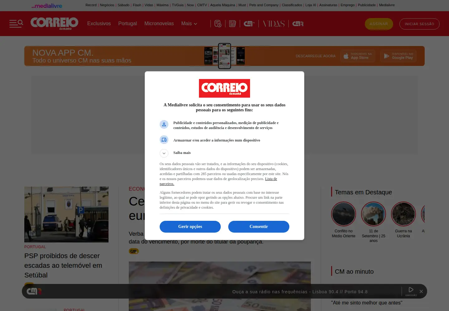 Screenshot of correiodamanha.pt