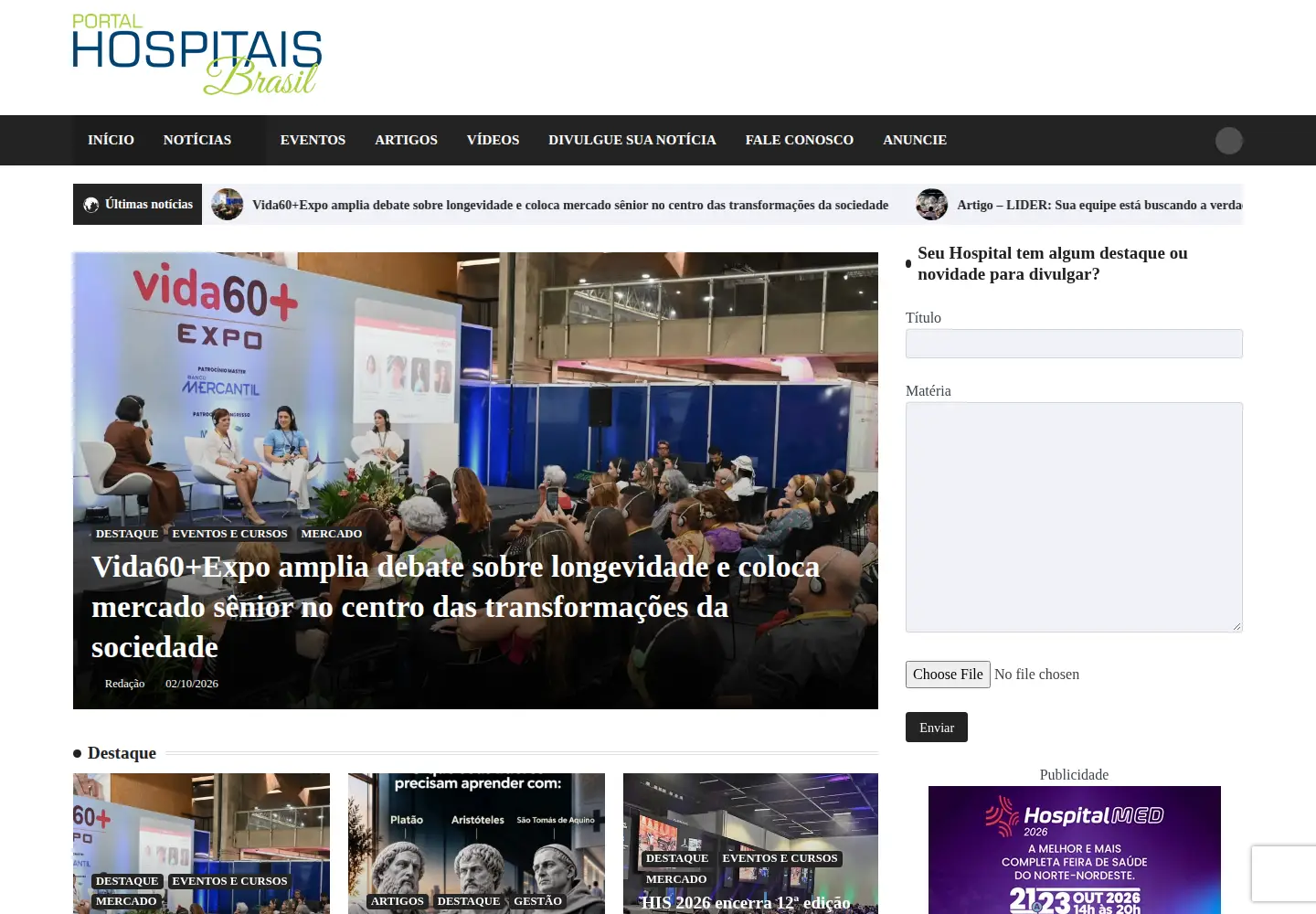 Screenshot of portalhospitaisbrasil.com.br