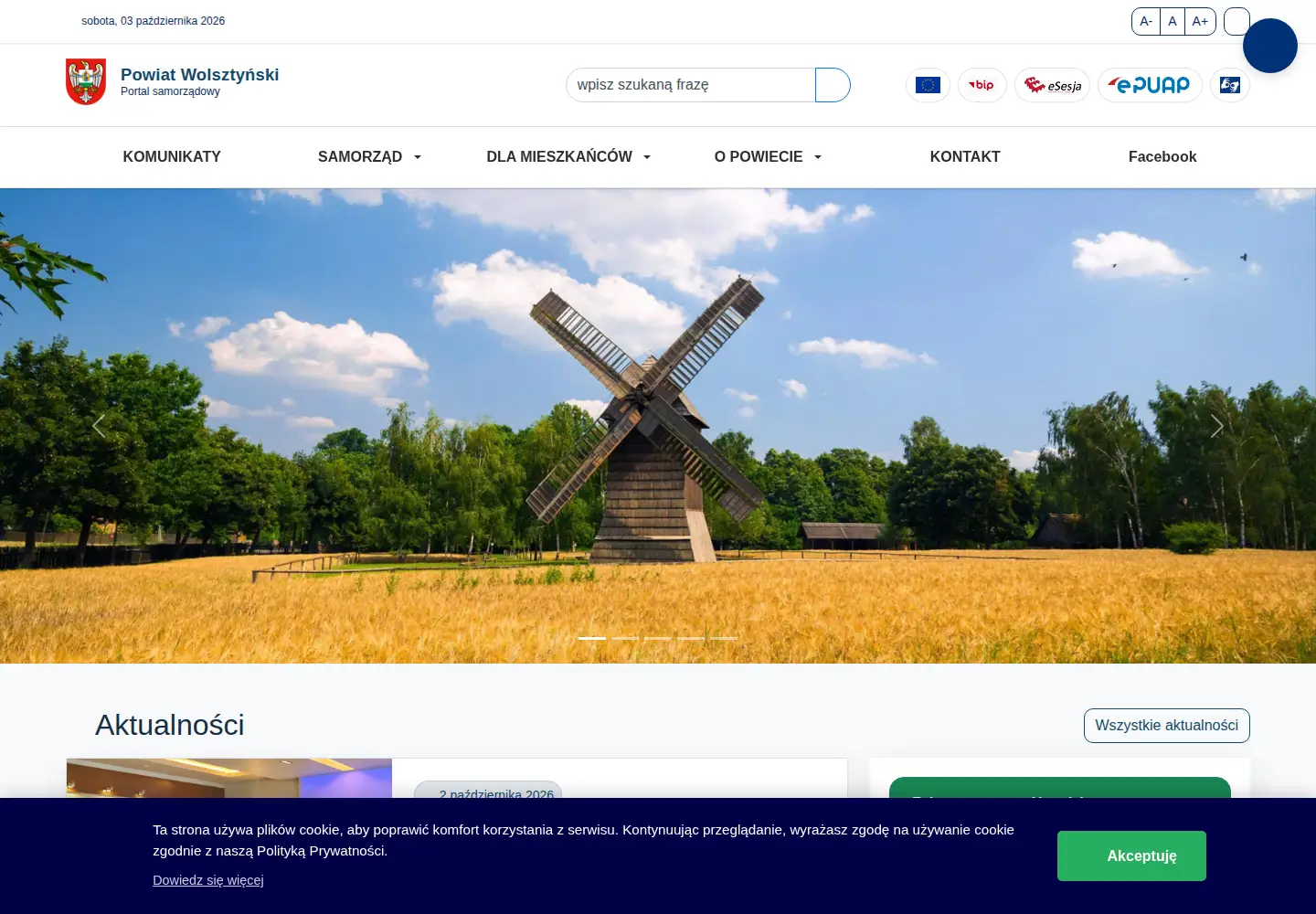 Screenshot of powiatwolsztyn.pl