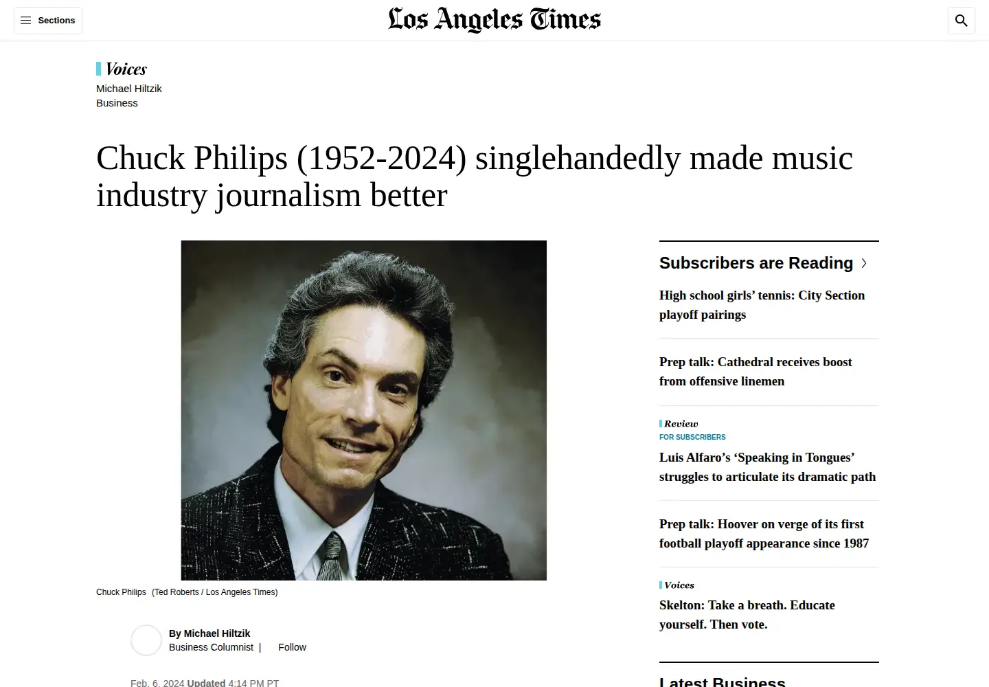 Captured homepage of chuckphilipspost.com in the current scan