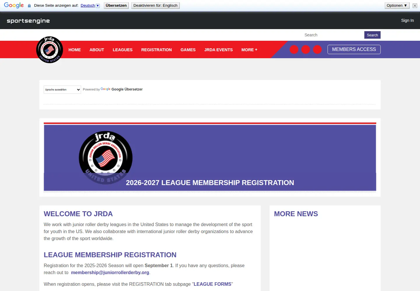 Screenshot of juniorrollerderby.org