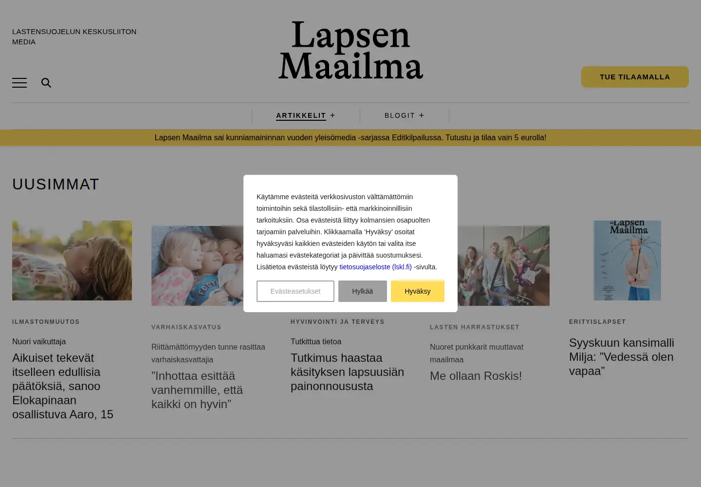 Screenshot of lapsenmaailma.fi