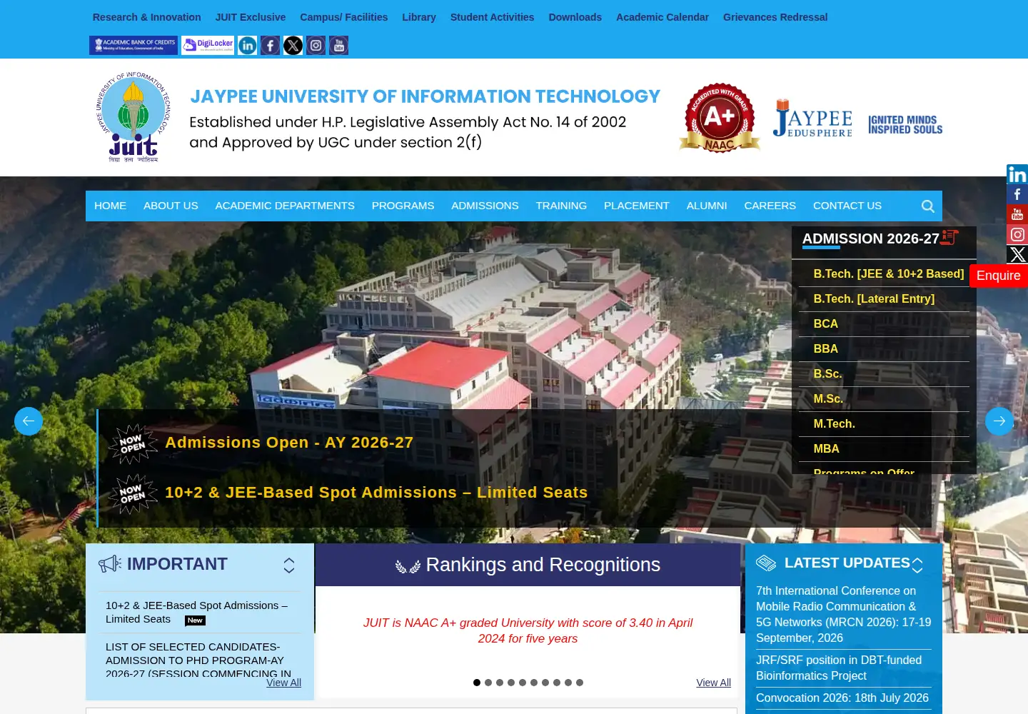 Screenshot of juit.ac.in