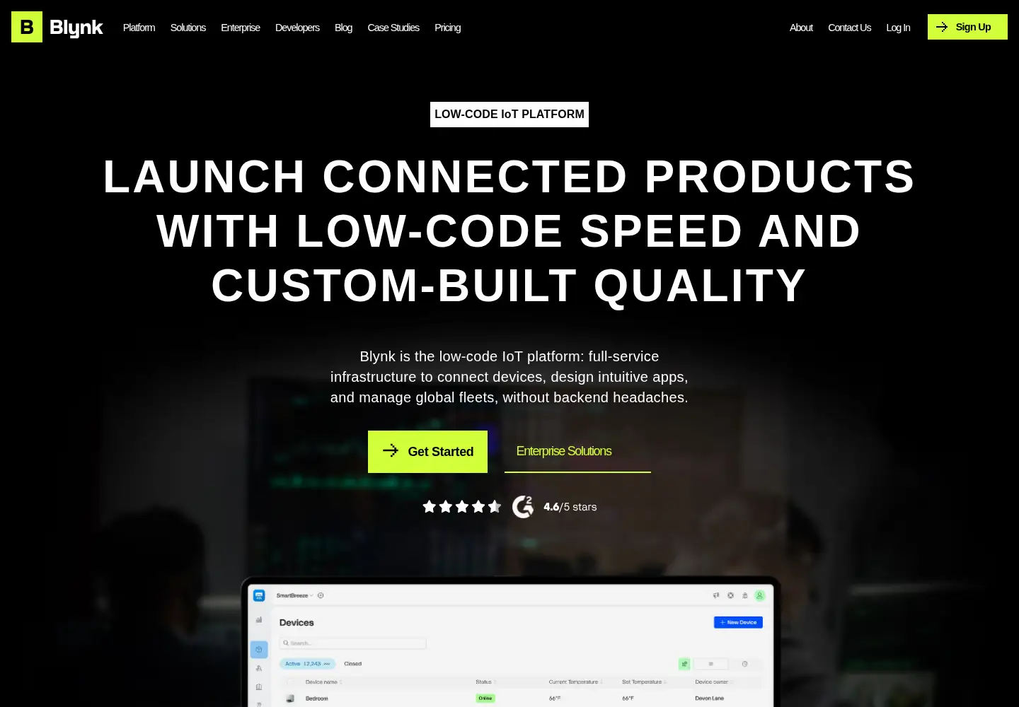 Captured homepage of blynk.io in the current scan