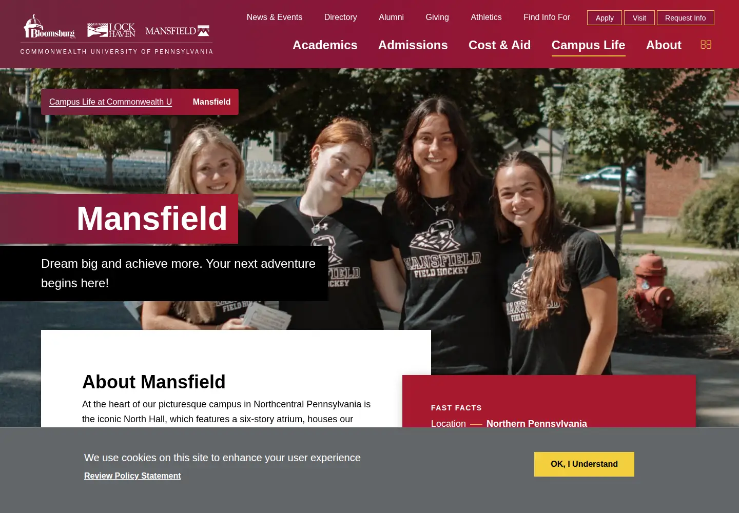 Screenshot of mansfield.edu