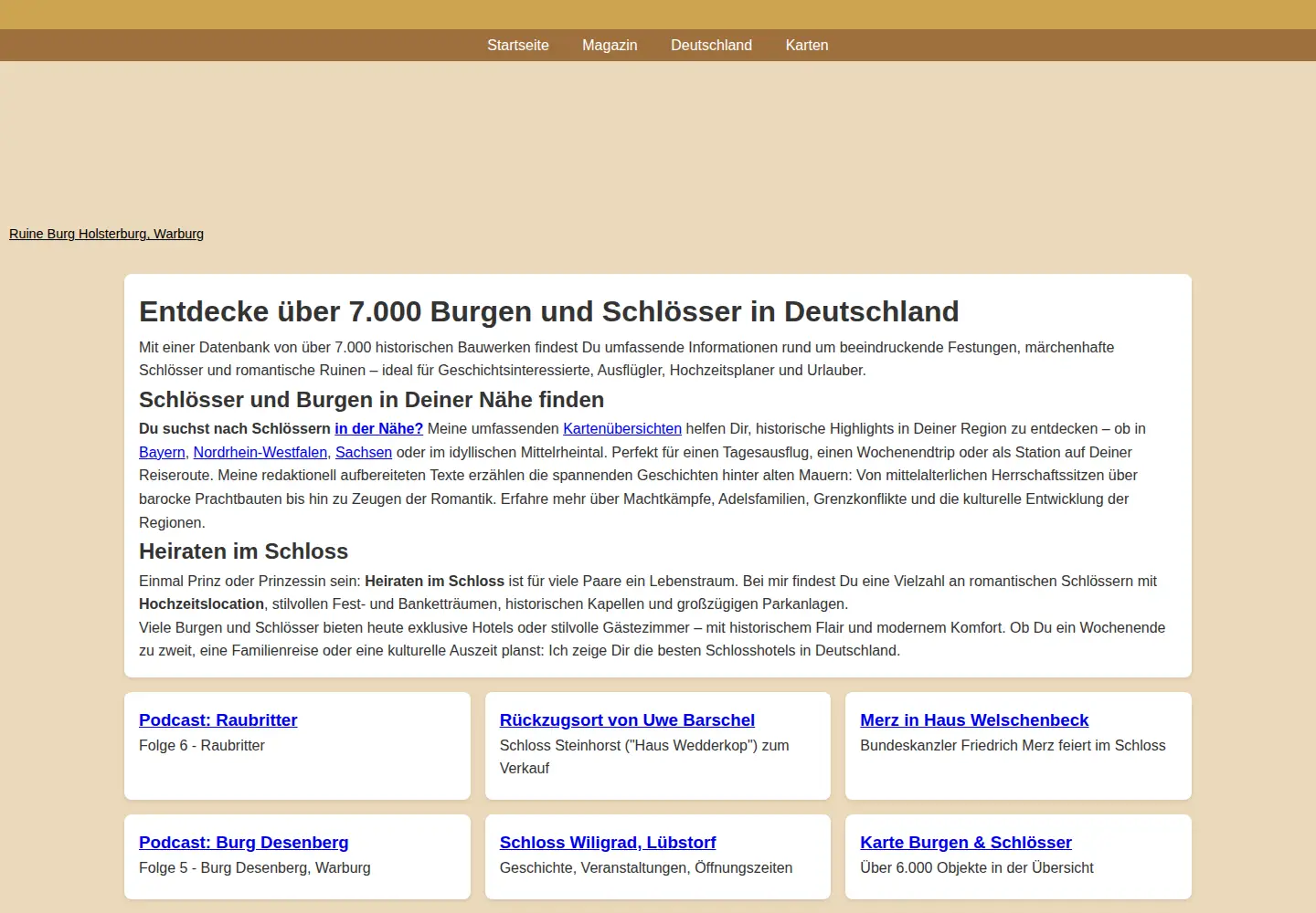 Screenshot of burgeninventar.de