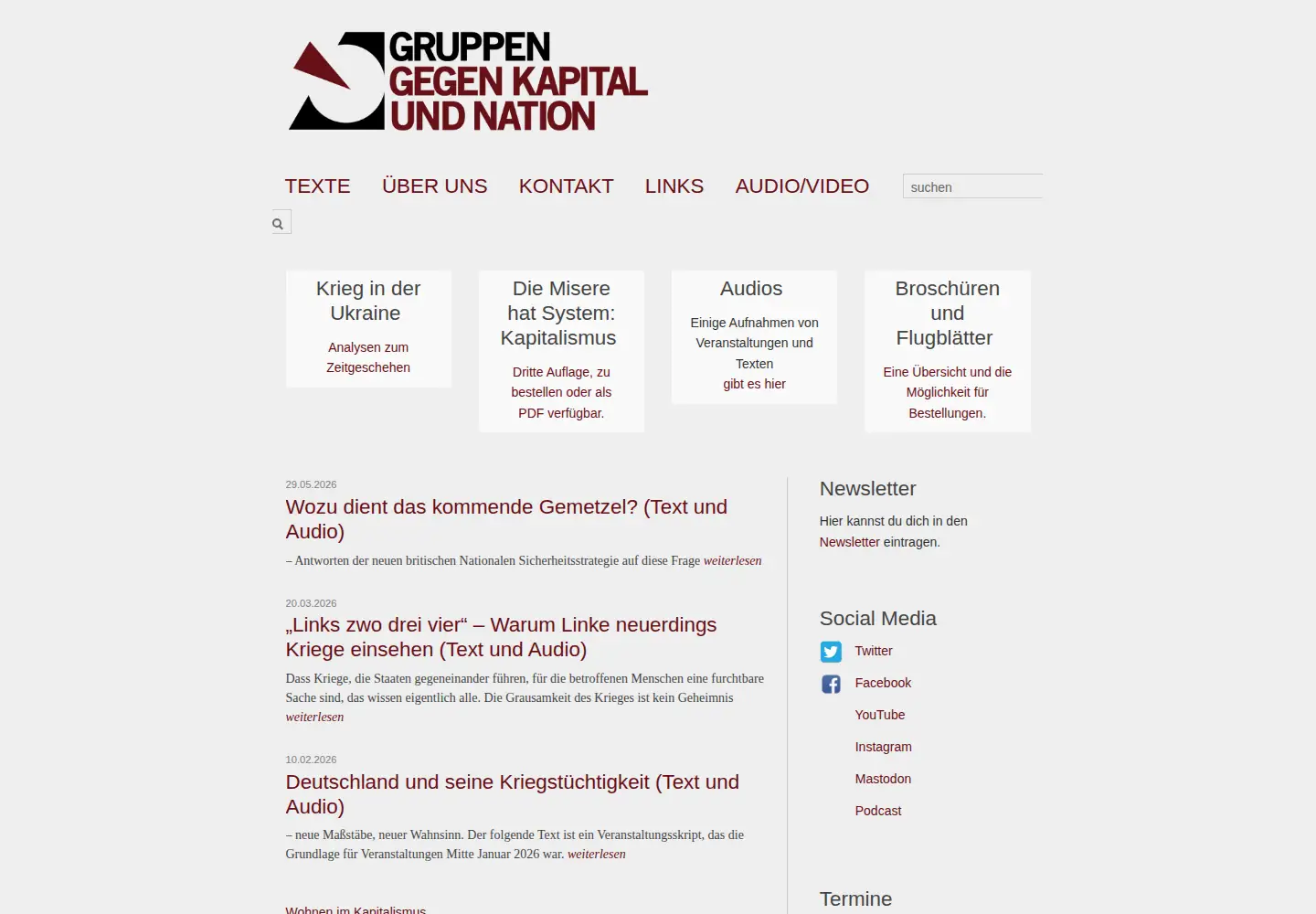 Captured homepage of gegen-kapital-und-nation.org in the current scan