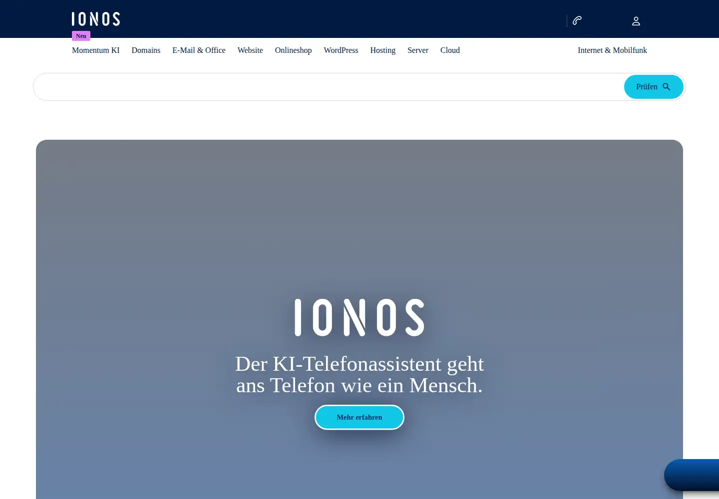 Screenshot of ionos.de