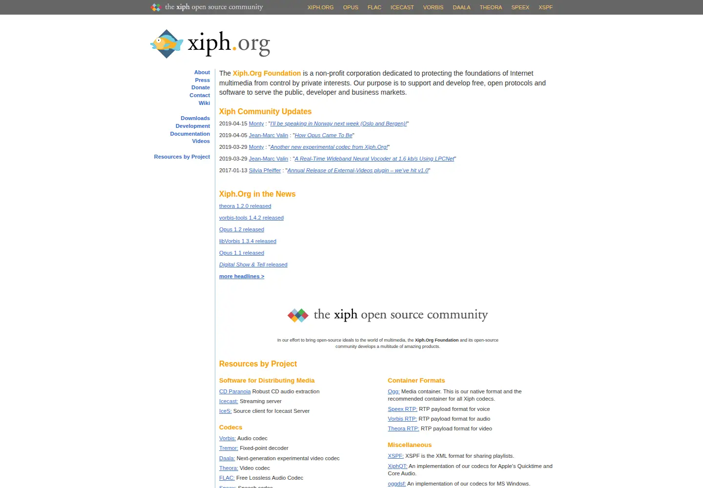 Screenshot of xiph.org