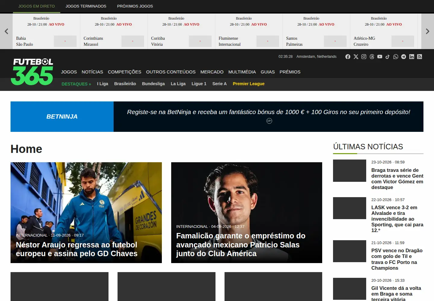 Captured homepage of futebol365.pt in the current scan