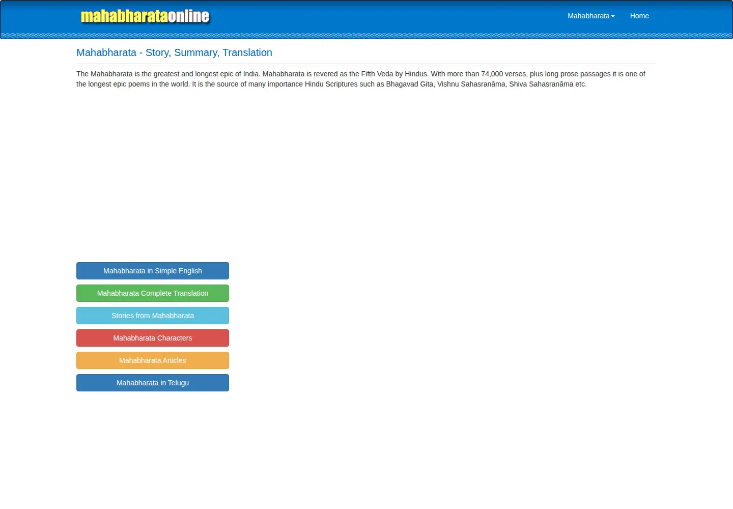 Screenshot of mahabharataonline.com