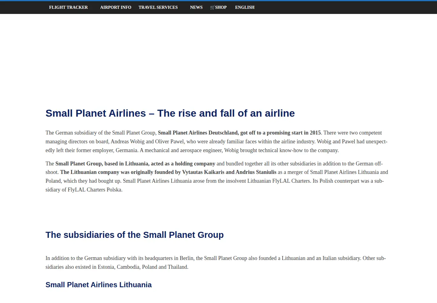 Screenshot of smallplanet.aero