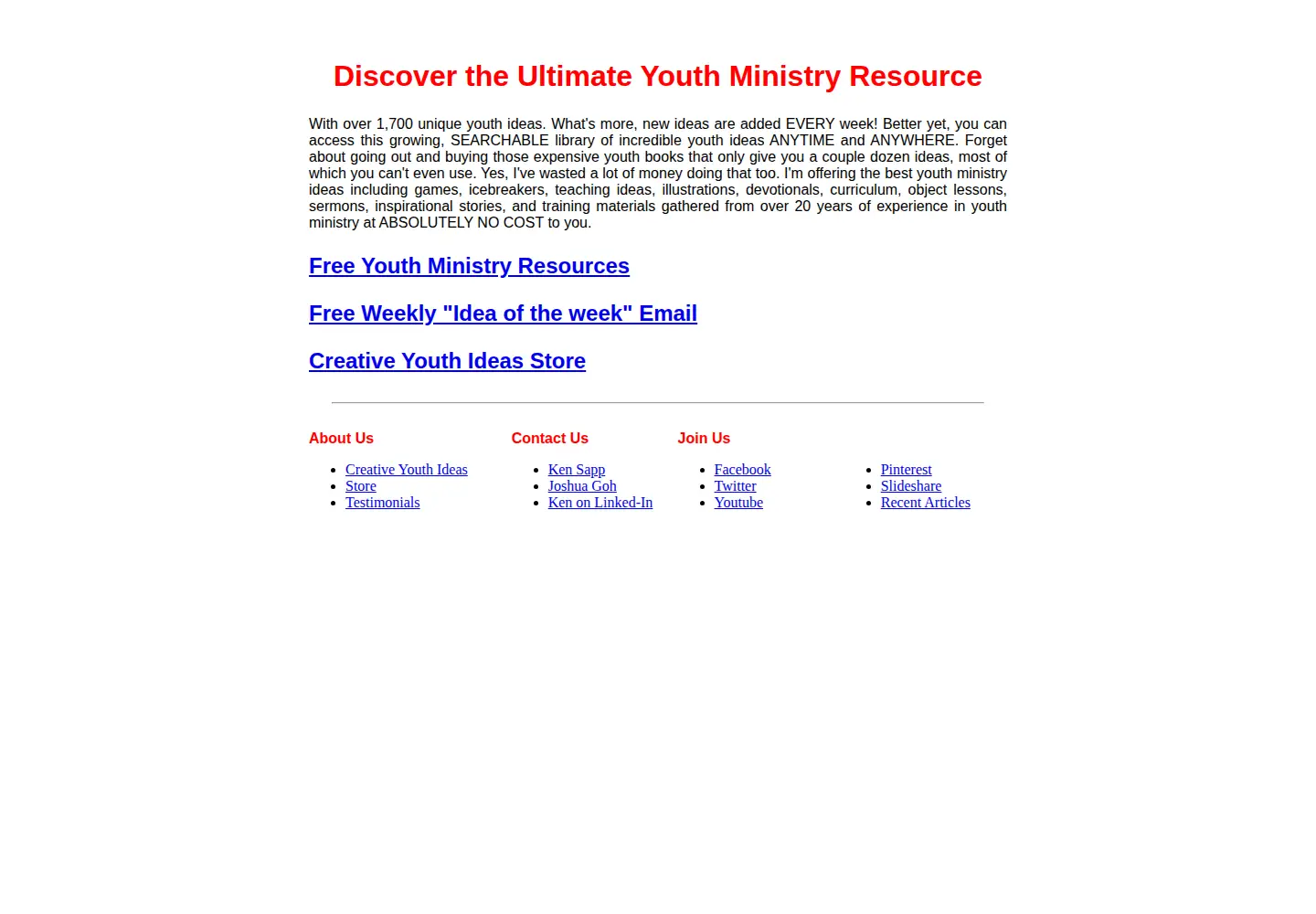 Captured homepage of creativeyouthideas.com in the current scan