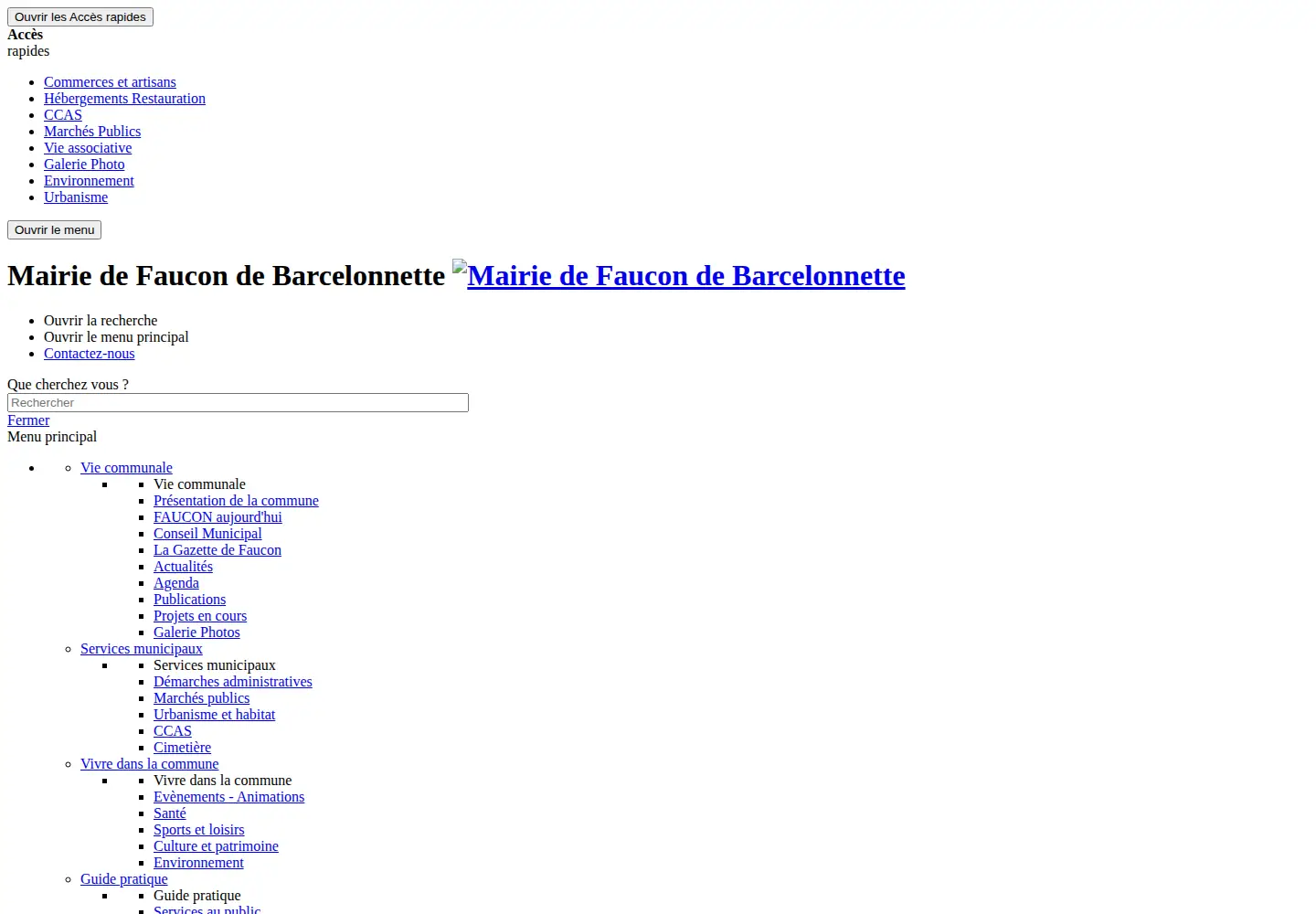 Captured homepage of faucondebarcelonnette.fr in the current scan