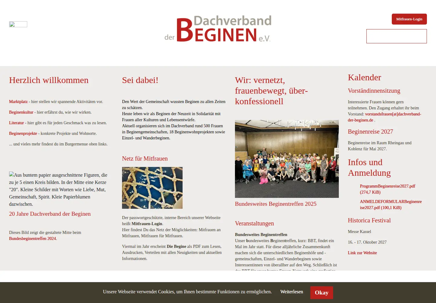 Captured homepage of dachverband-der-beginen.de in the current scan