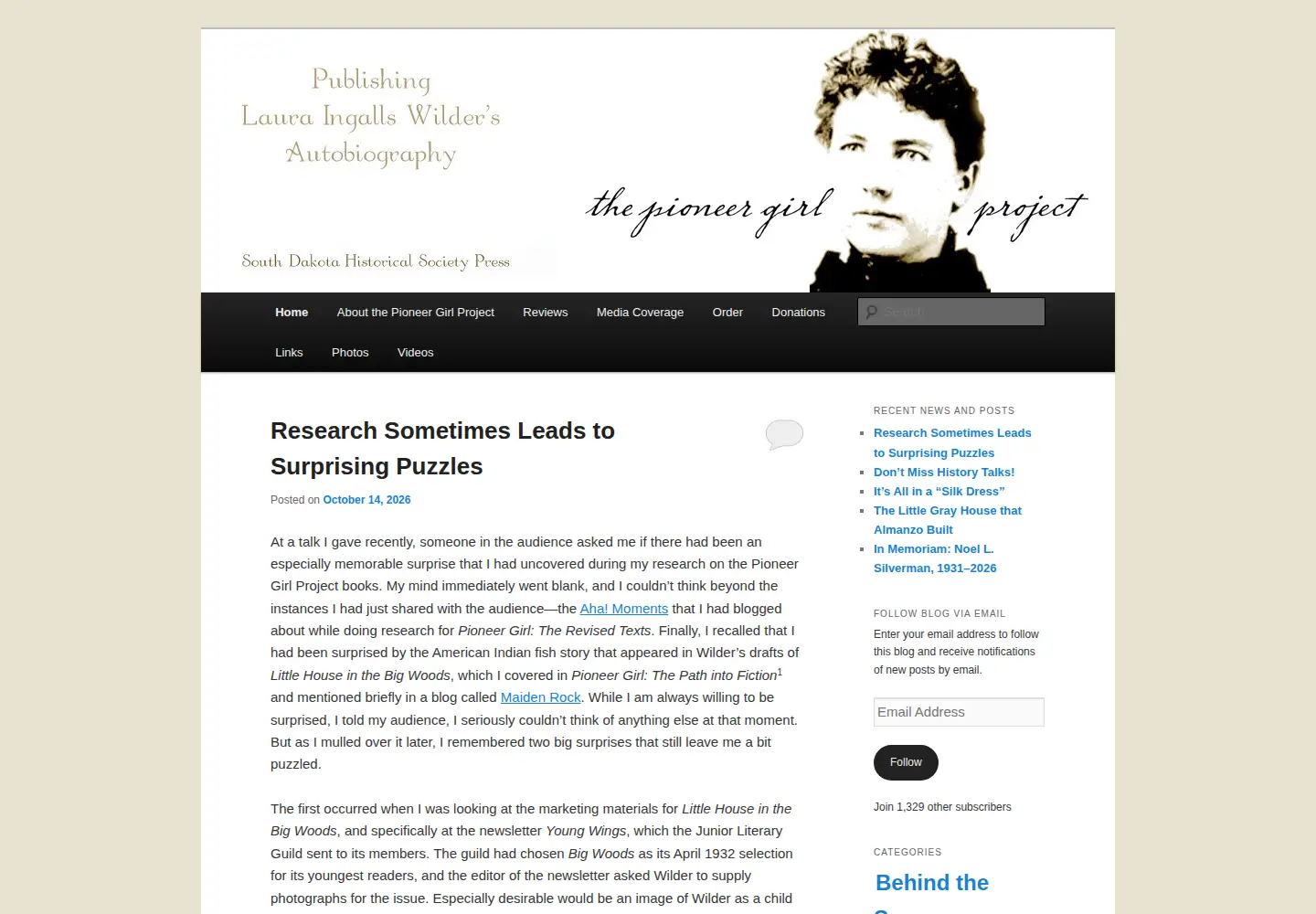 Captured homepage of pioneergirlproject.org in the current scan