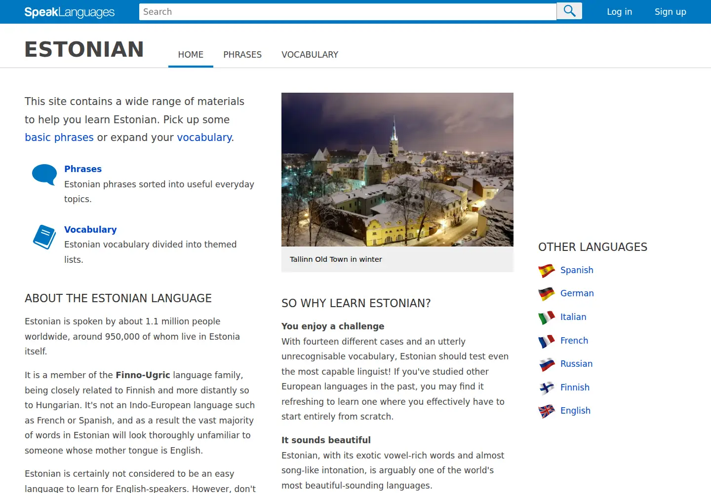 Captured homepage of speakestonian.co.uk in the current scan