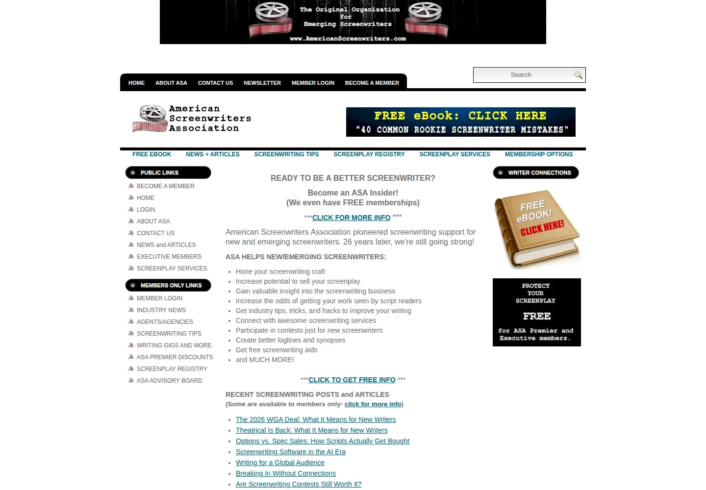 Screenshot of americanscreenwriters.com