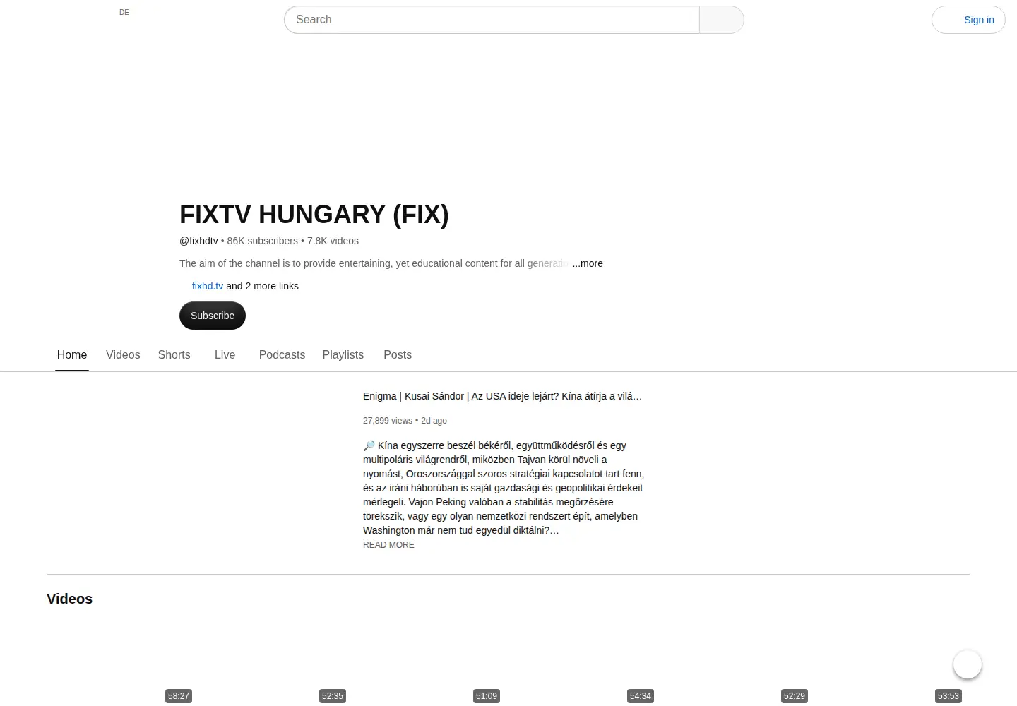 Captured homepage of fixhd.tv in the current scan