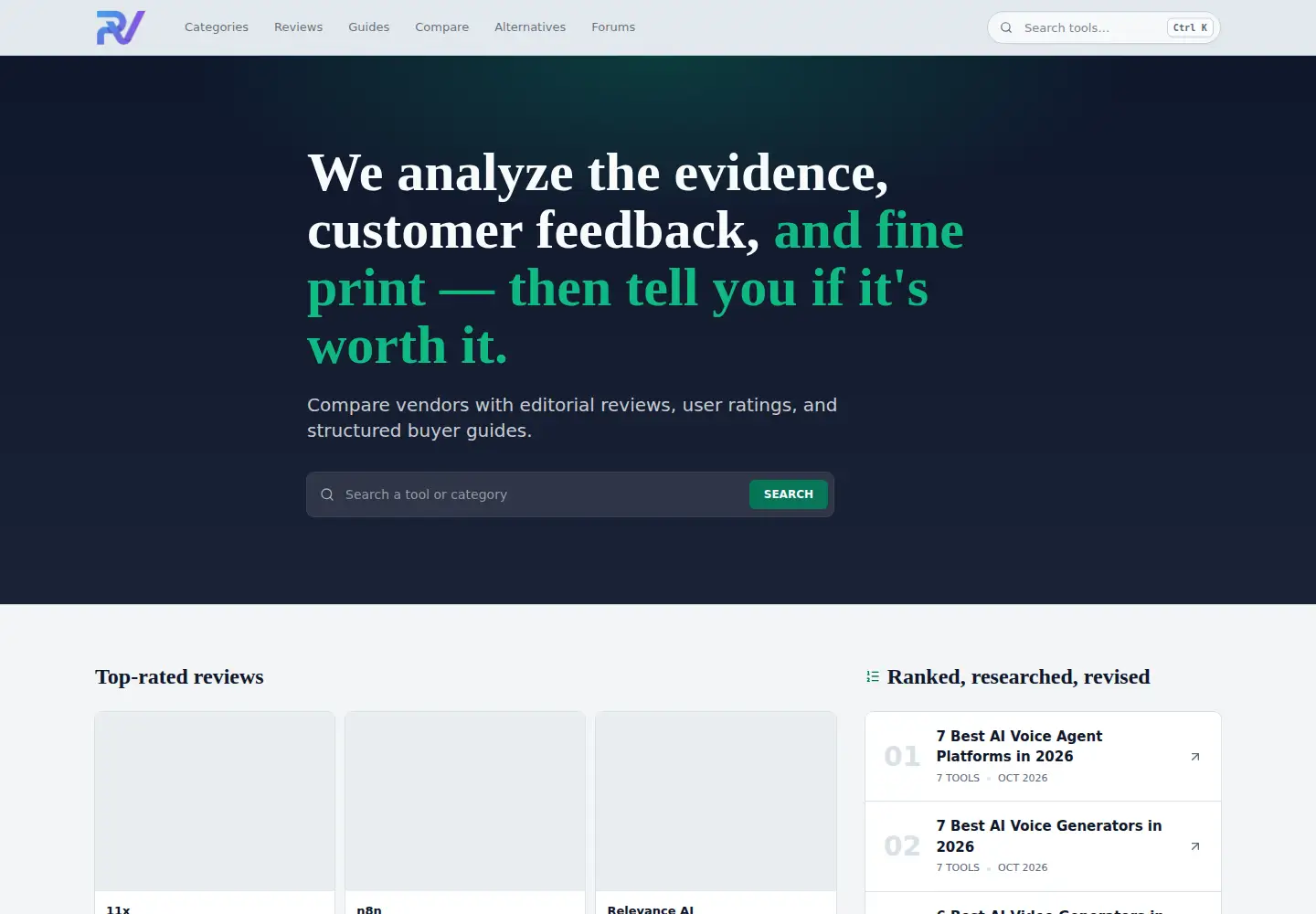 Screenshot of reviews.vc