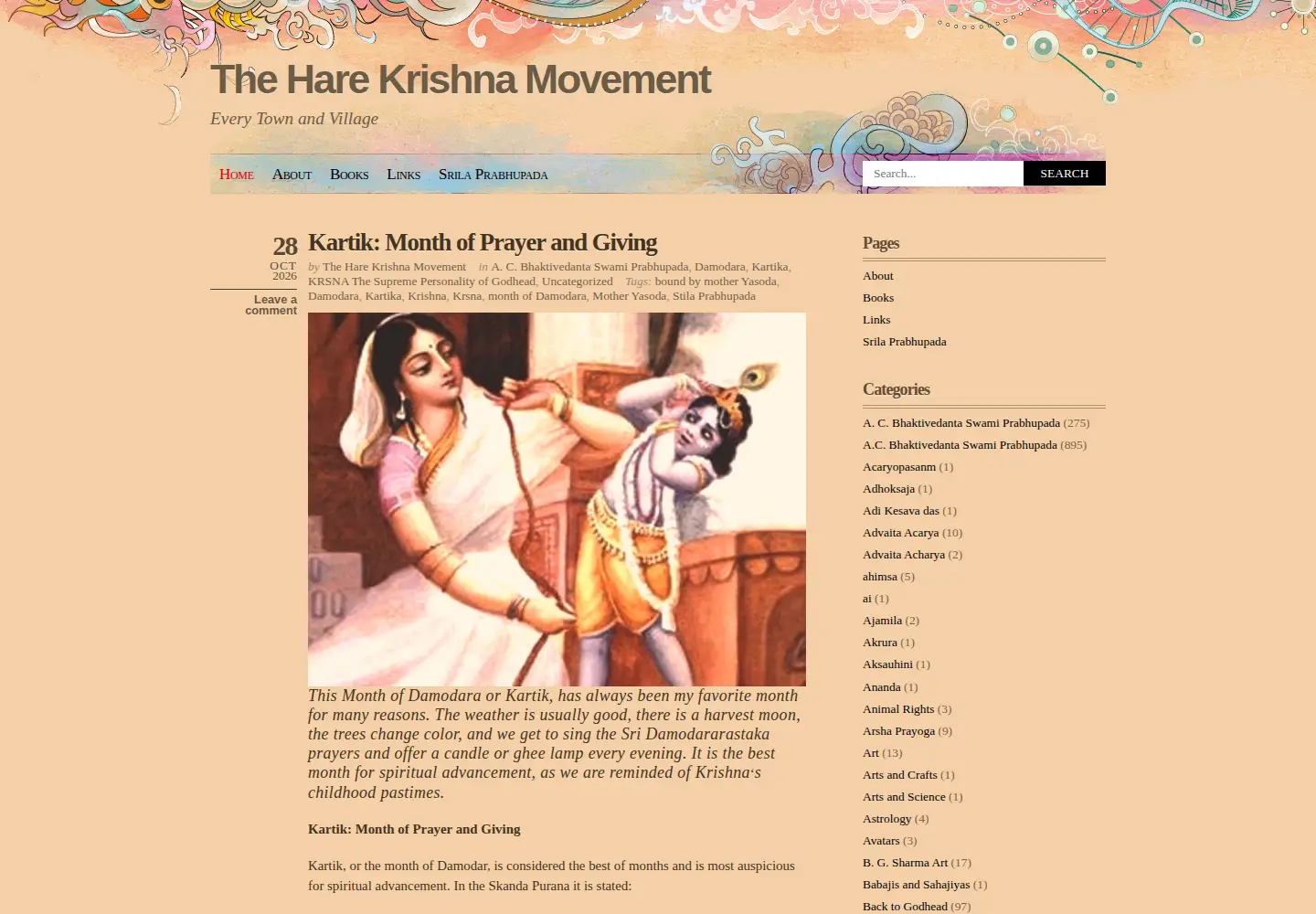 Captured homepage of theharekrishnamovement.org in the current scan
