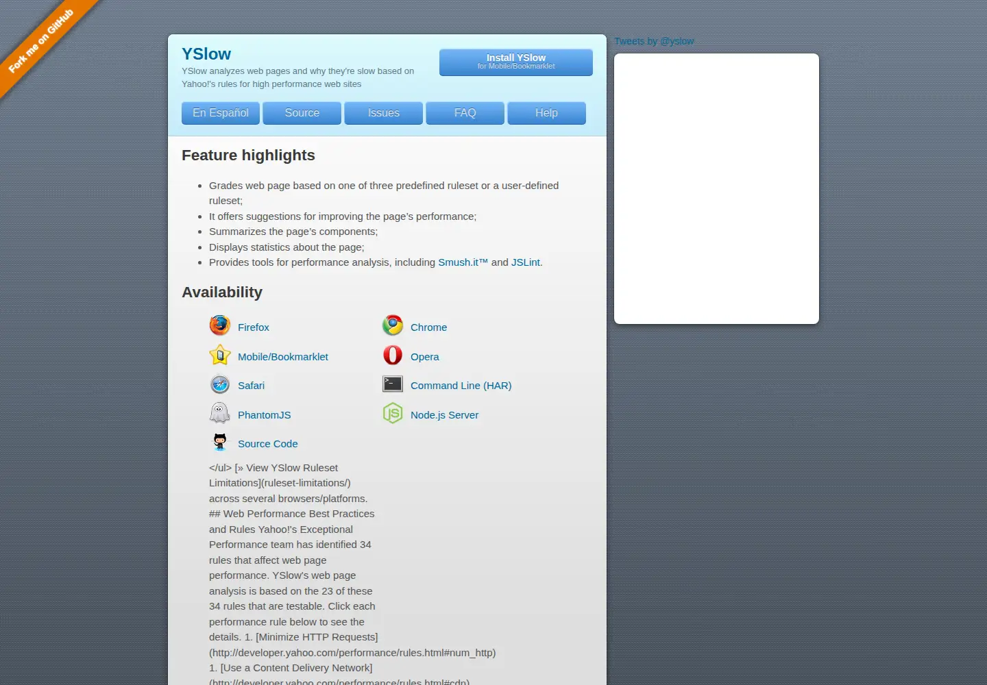 Screenshot of yslow.org