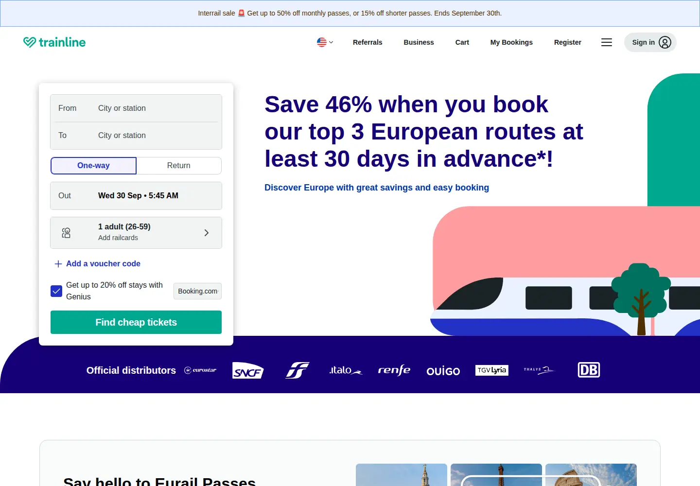 Screenshot of thetrainline.com