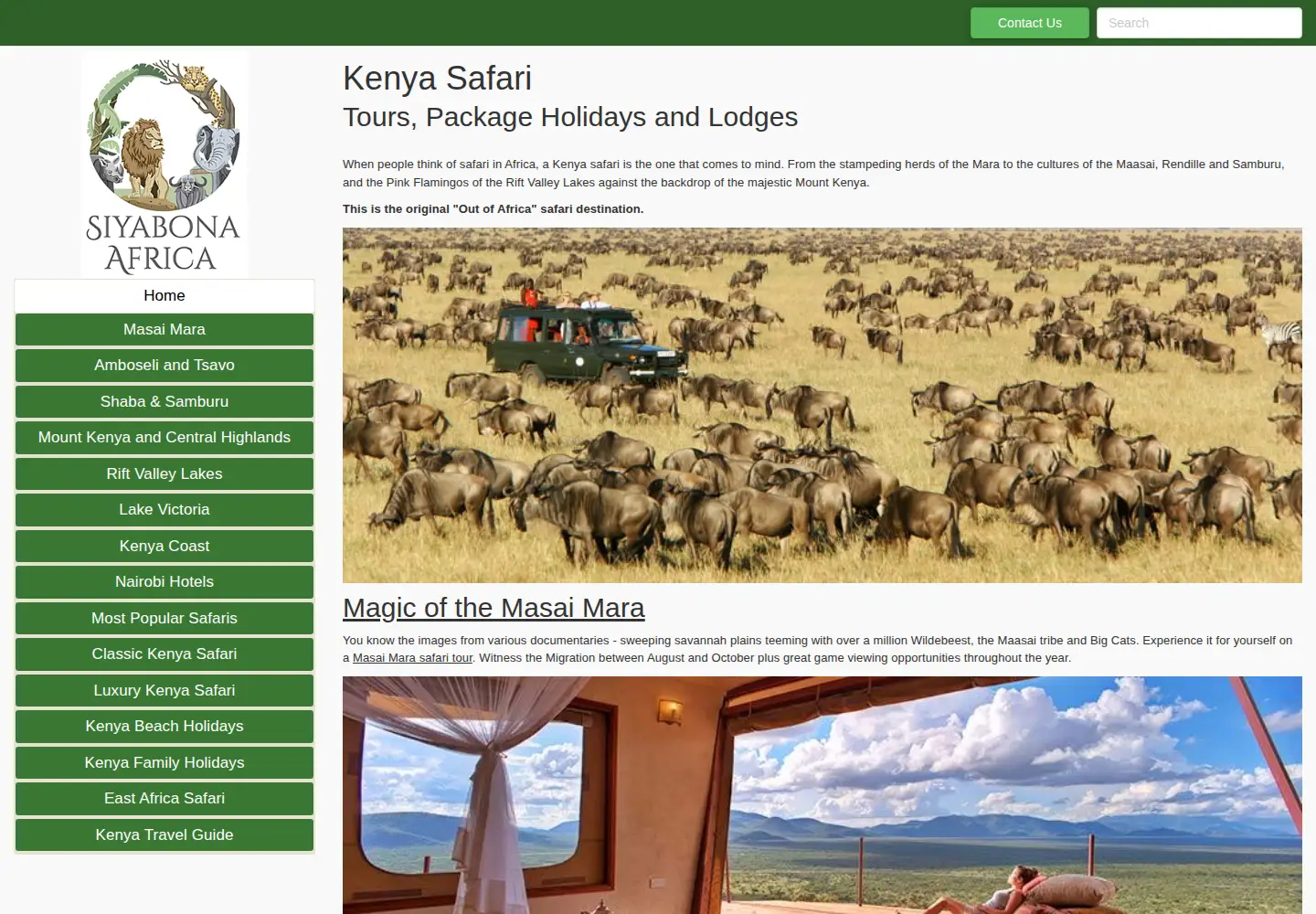 Screenshot of kenyasafari.com