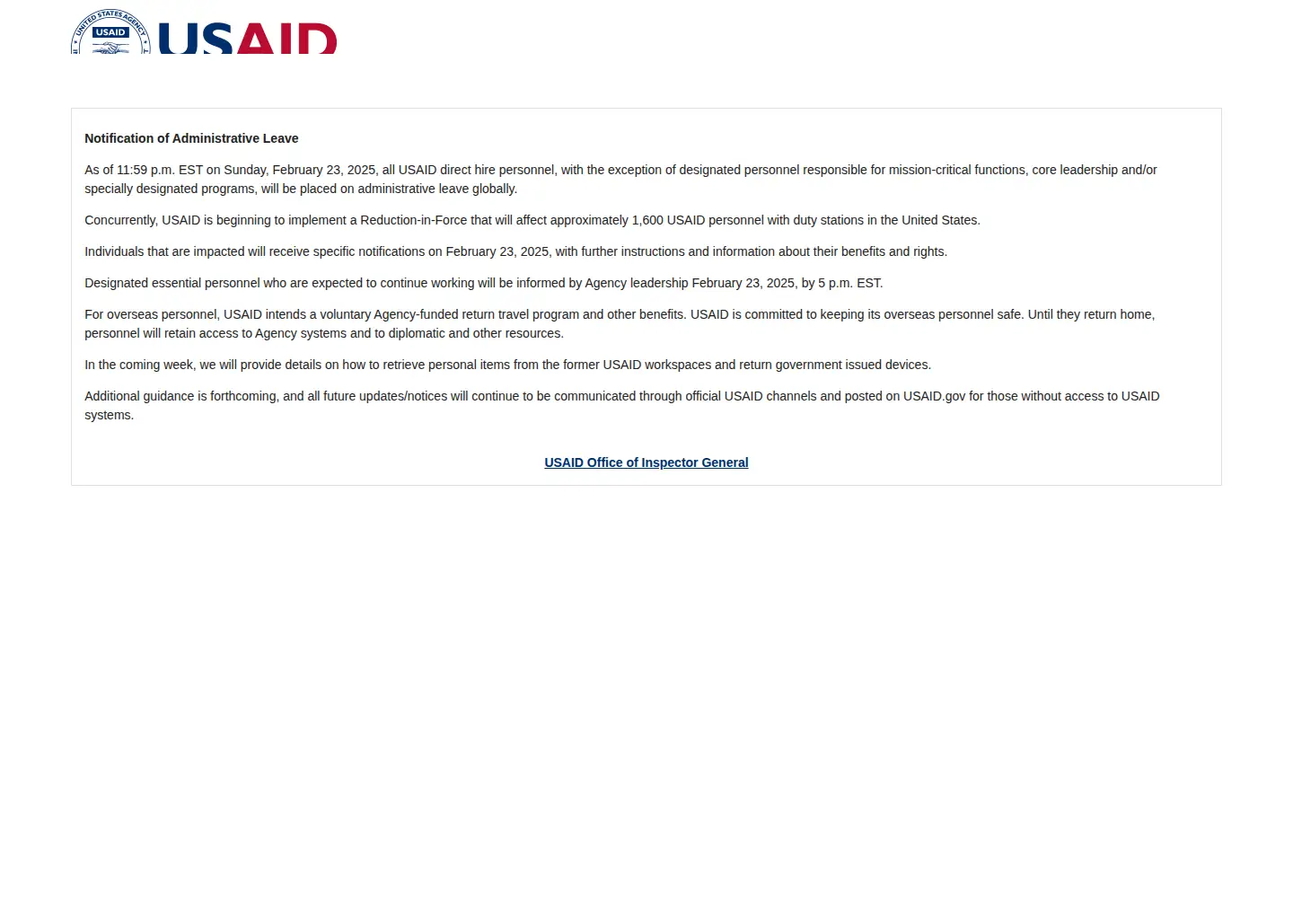 Screenshot of usaid.gov