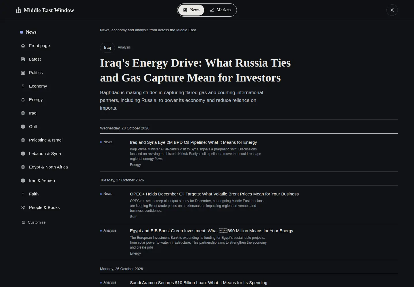 Screenshot of middleeastwindow.com
