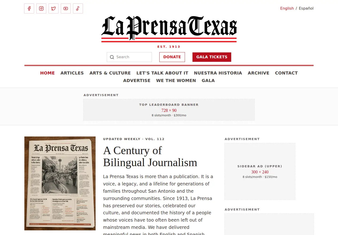 Screenshot of laprensatexas.com