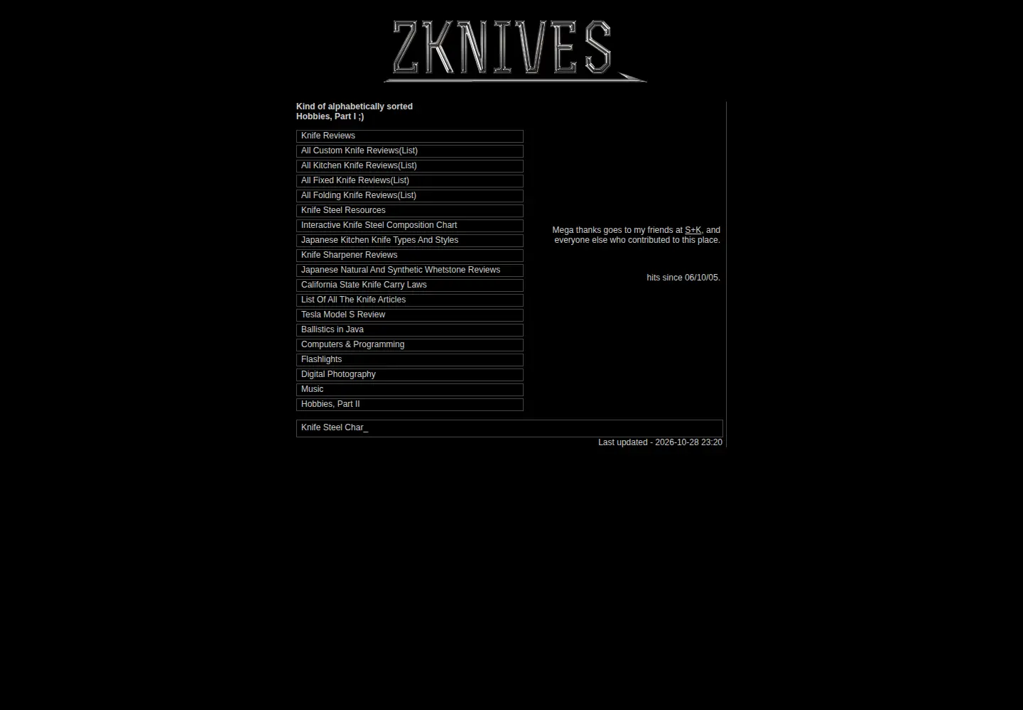 Screenshot of zknives.com