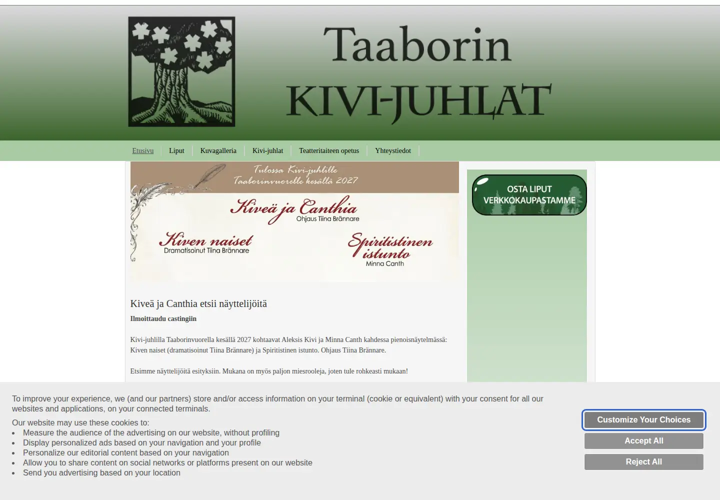 Captured homepage of kivijuhlat.fi in the current scan