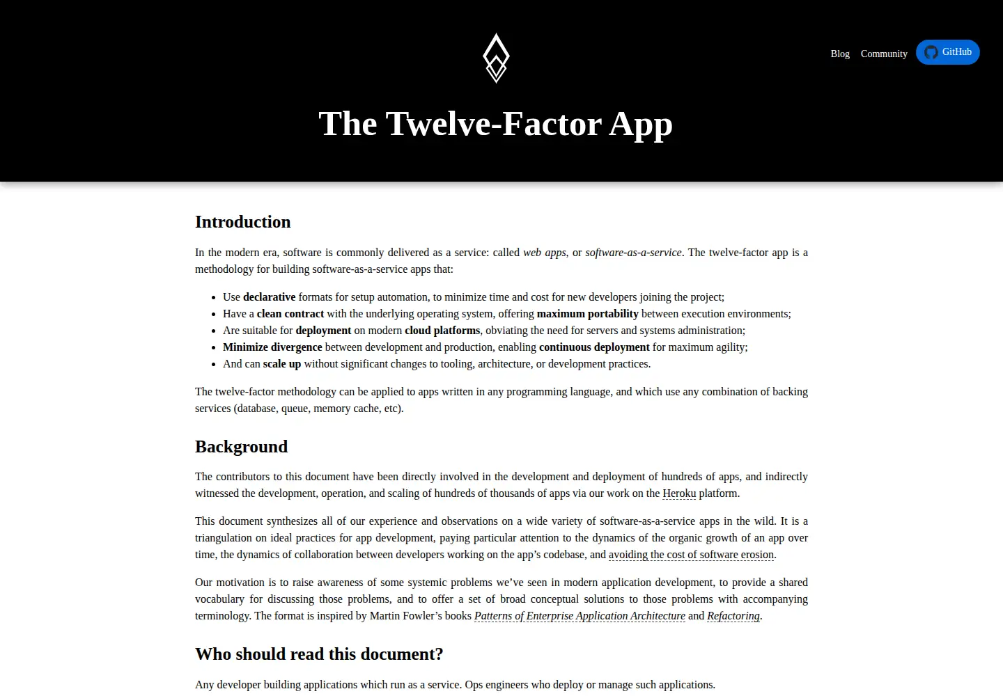 Screenshot of 12factor.net