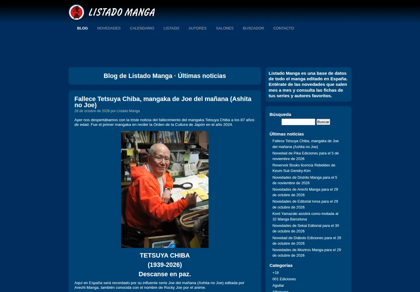 Captured homepage of listadomanga.es in the current scan