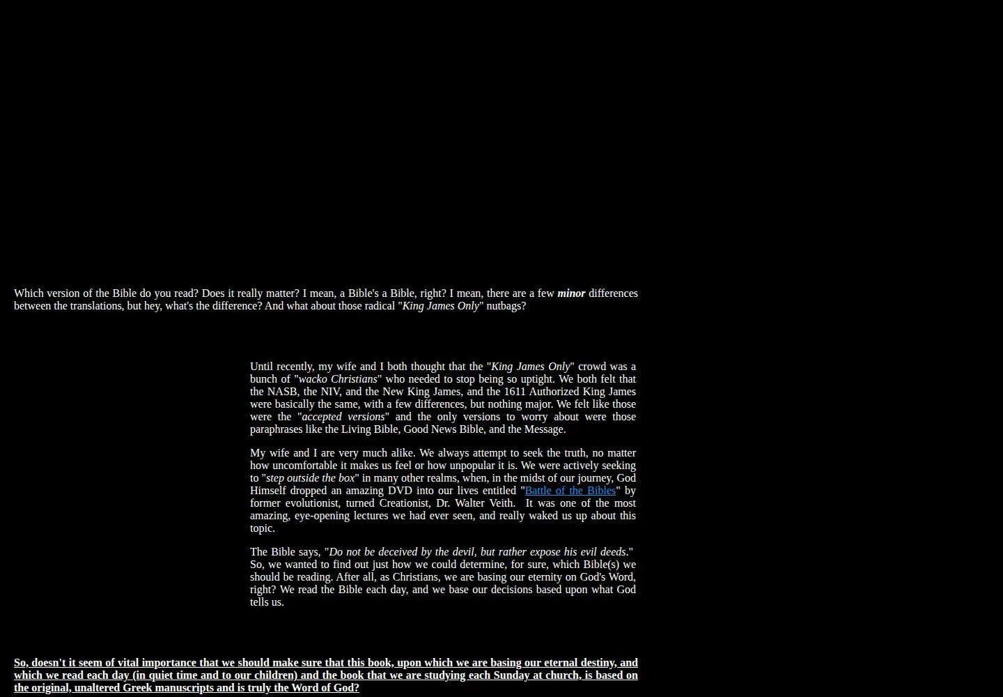 Captured homepage of 1611kingjamesbible.com in the current scan