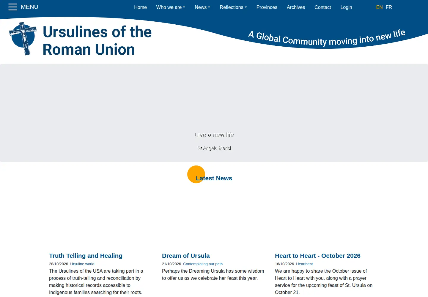 Captured homepage of ursulines-roman-union.org in the current scan