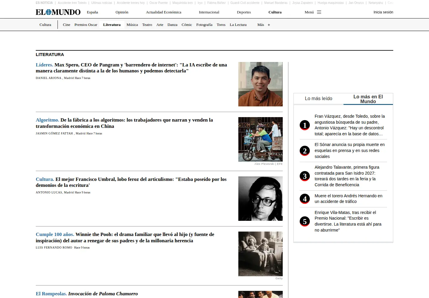Captured homepage of elmundolibro.com in the current scan