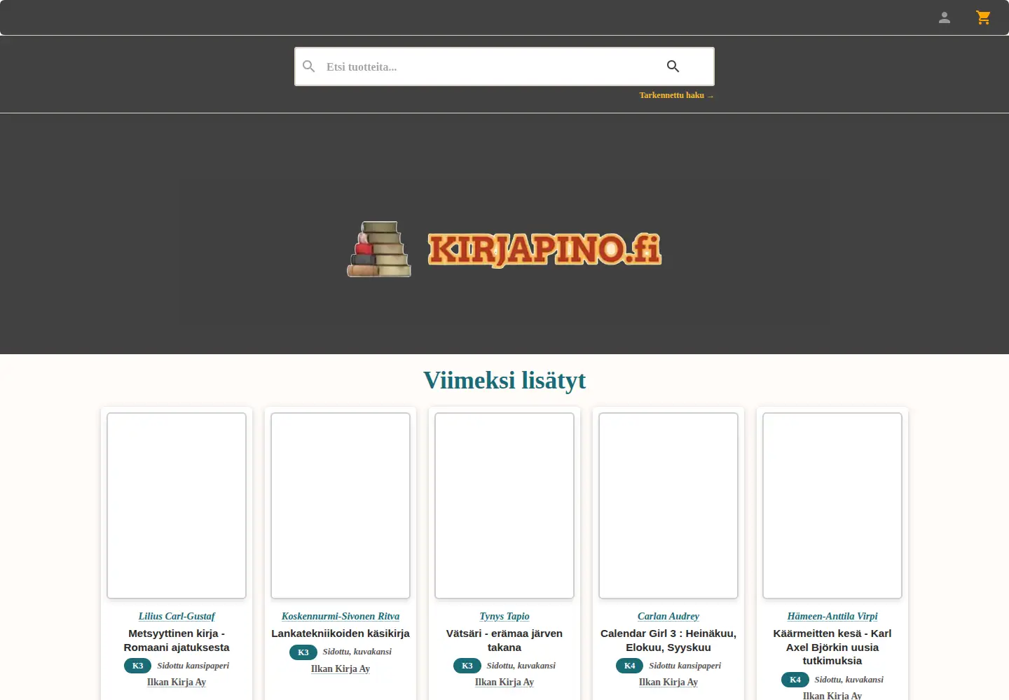 Screenshot of kirjapino.fi