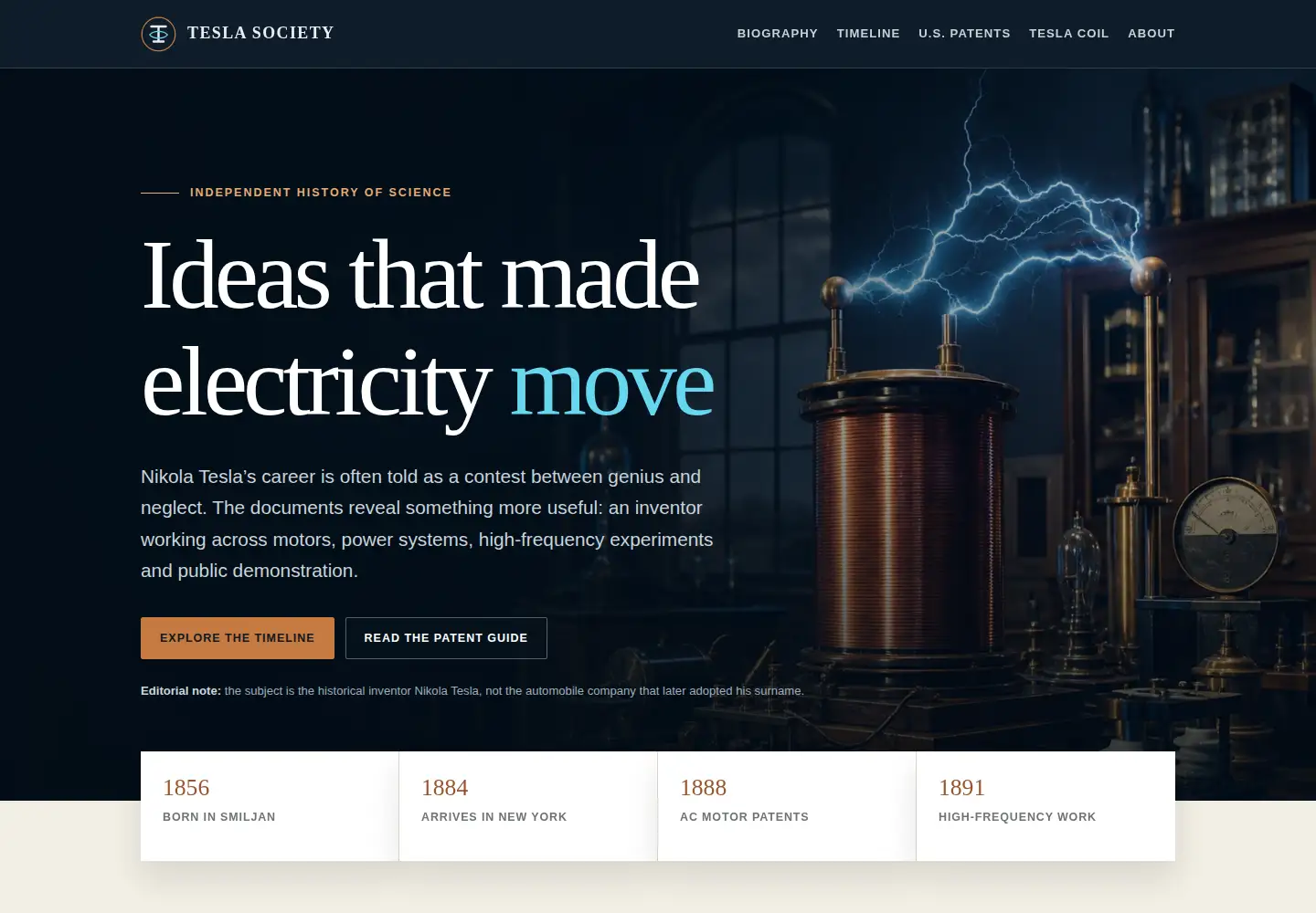 Captured homepage of teslasociety.org in the current scan